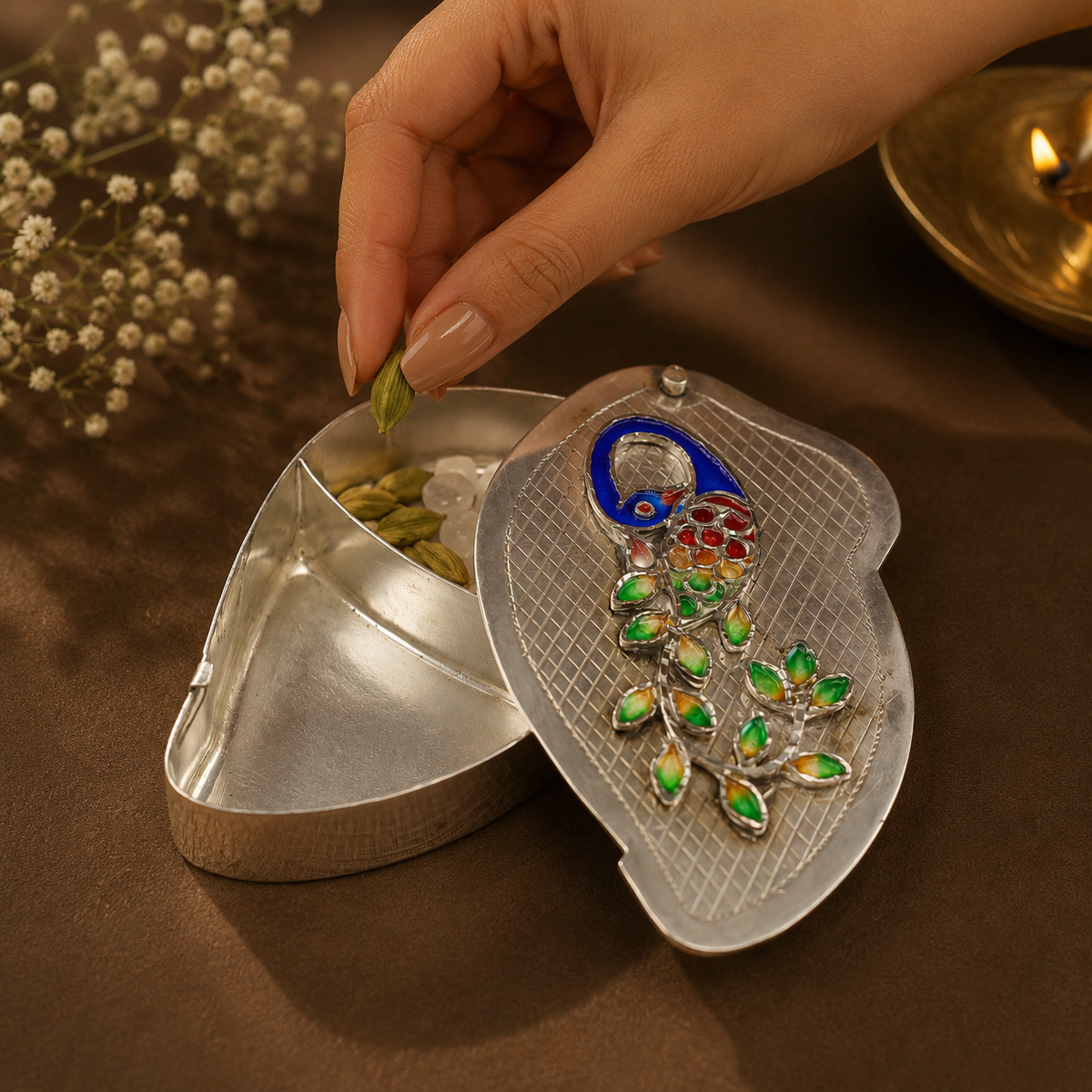 Classy Peacock Silver Multipurpose Box