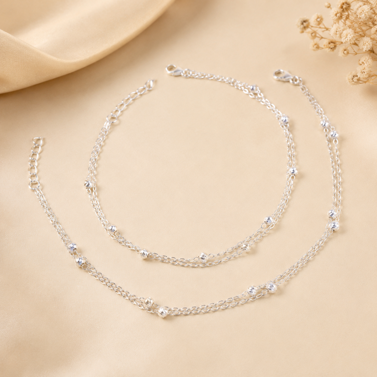 Silver Bead Chain Anklets
