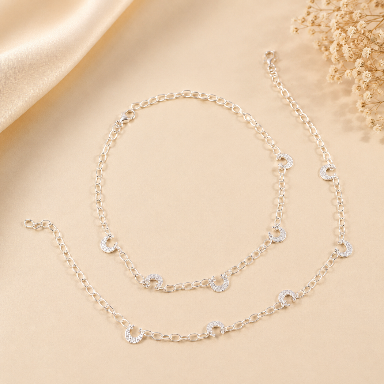 Crescent Moon Silver Anklets