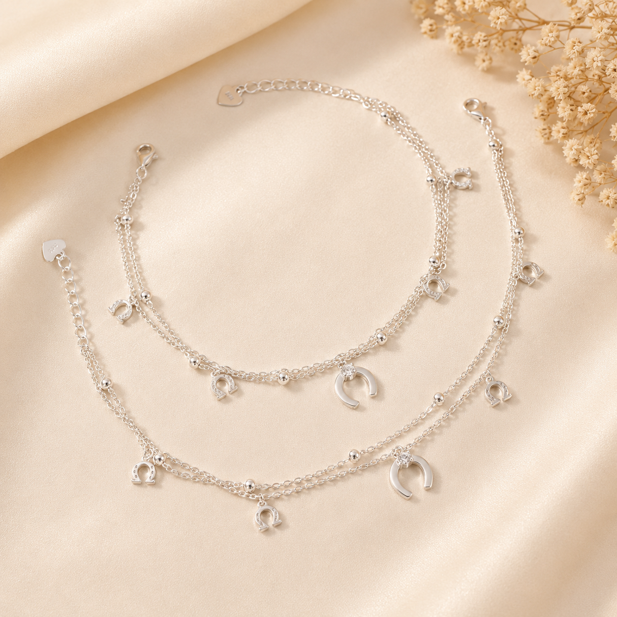 Fortuna Charm Silver Anklets