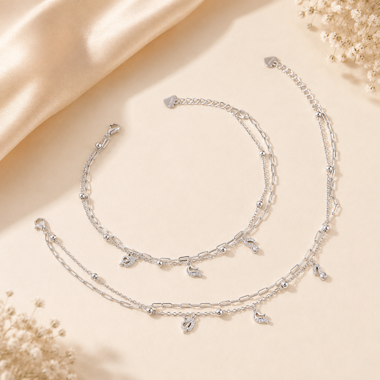 Nature Glow Silver Anklets