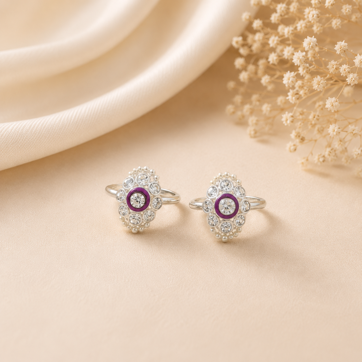 Pearl Halo Silver Toe Rings