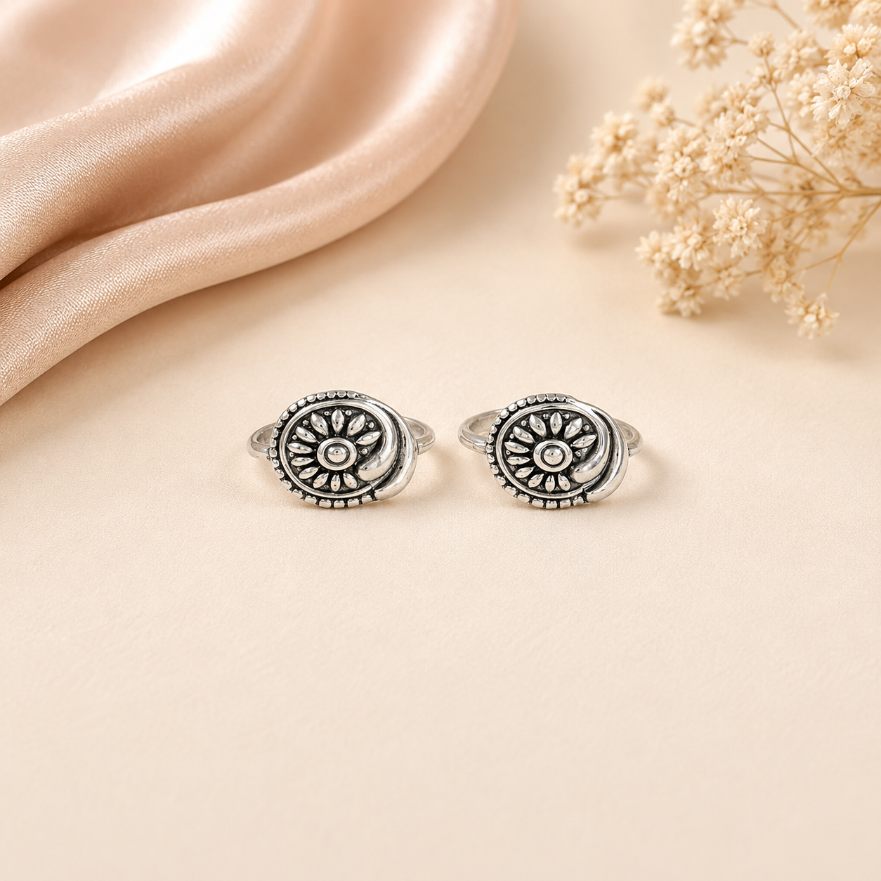 Floral Swirl Silver Toe Rings