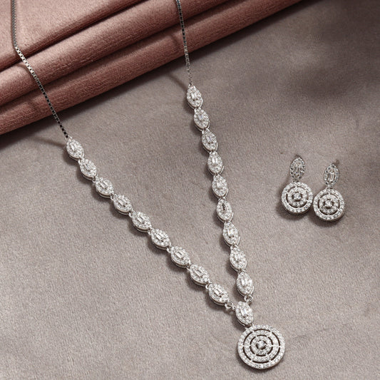 Ruvina Lovely CZ Silver Necklace Set