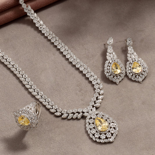 Lavina Beautiful CZ Silver Necklace Set