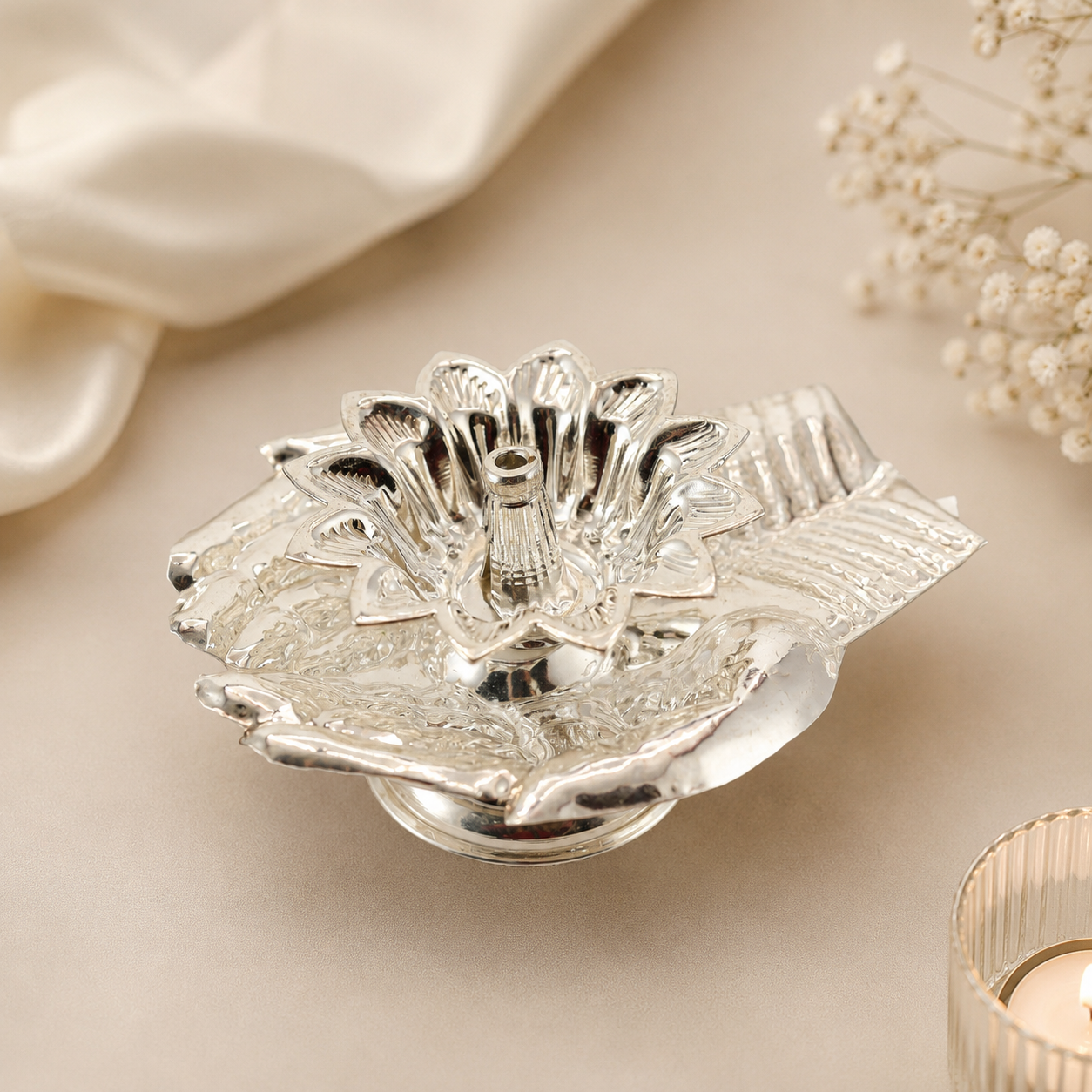 Divine Lotus Silver Diya