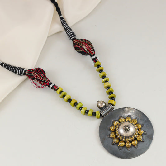 Zoya Green Beaded Dual Tone Silver Necklace