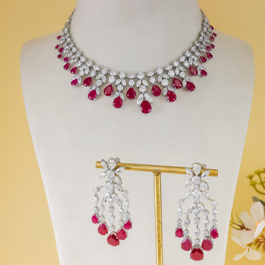 Charming Red and White Silver Necklace Set with Swarovski Zirconia