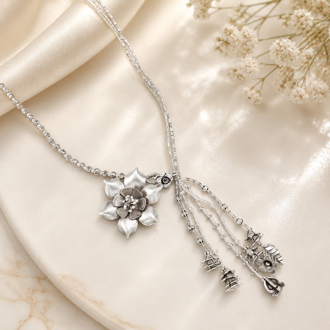 Tara Floral Silver Necklace