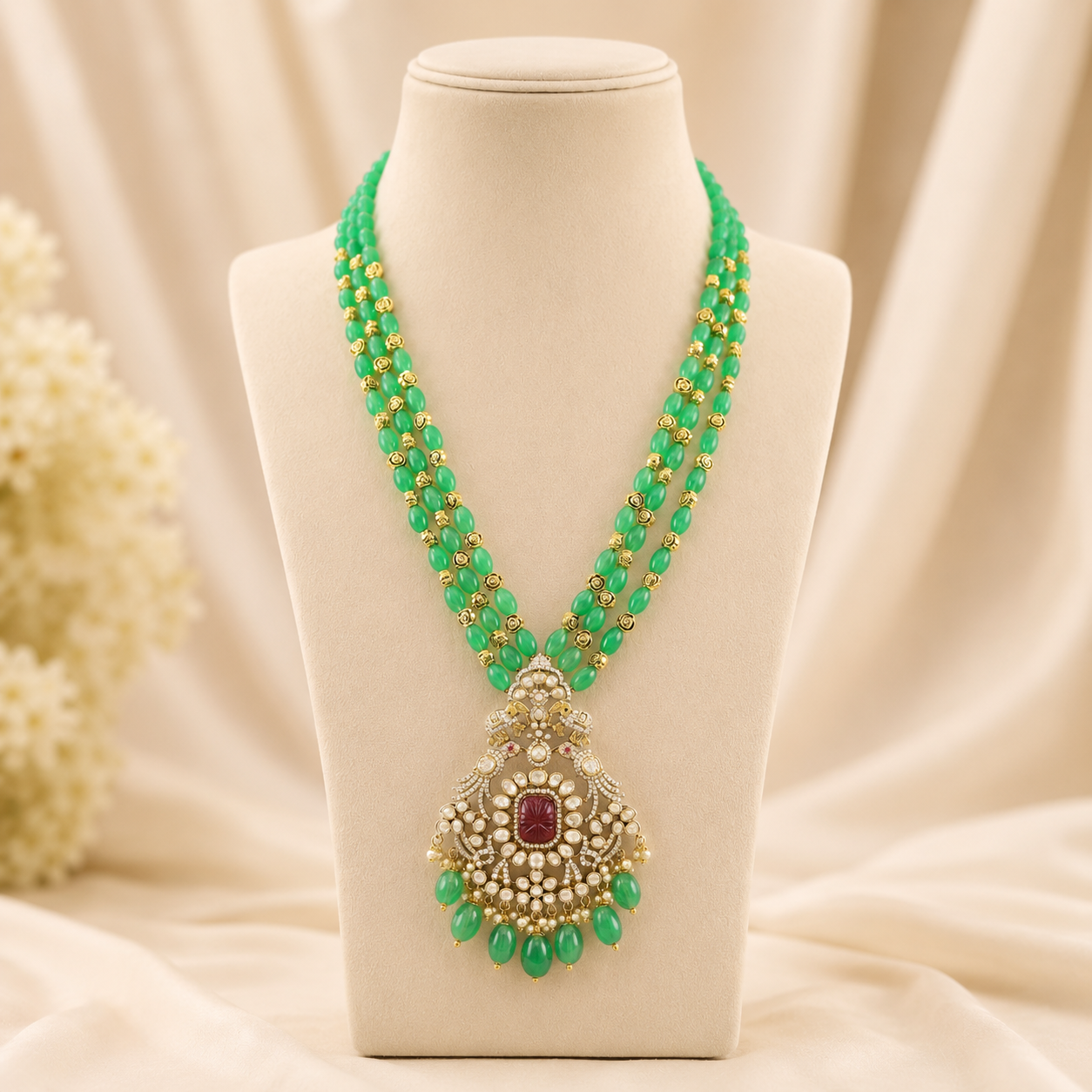 Bhavika Stunning Design Green Silver Necklace