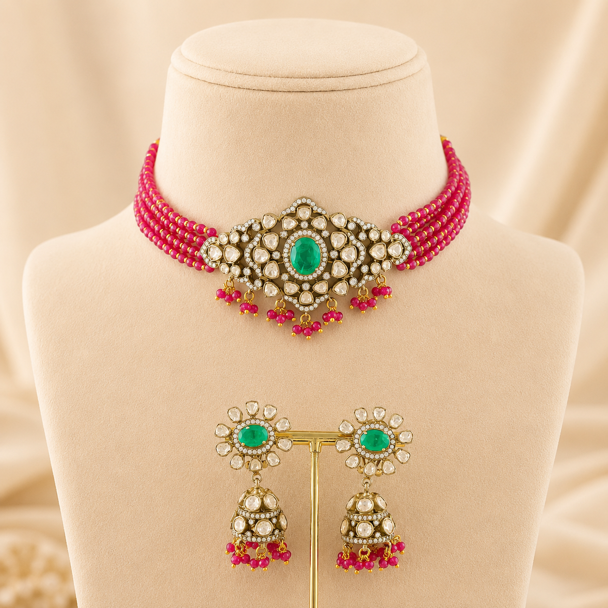 Binita Emerald Silver Choker Set