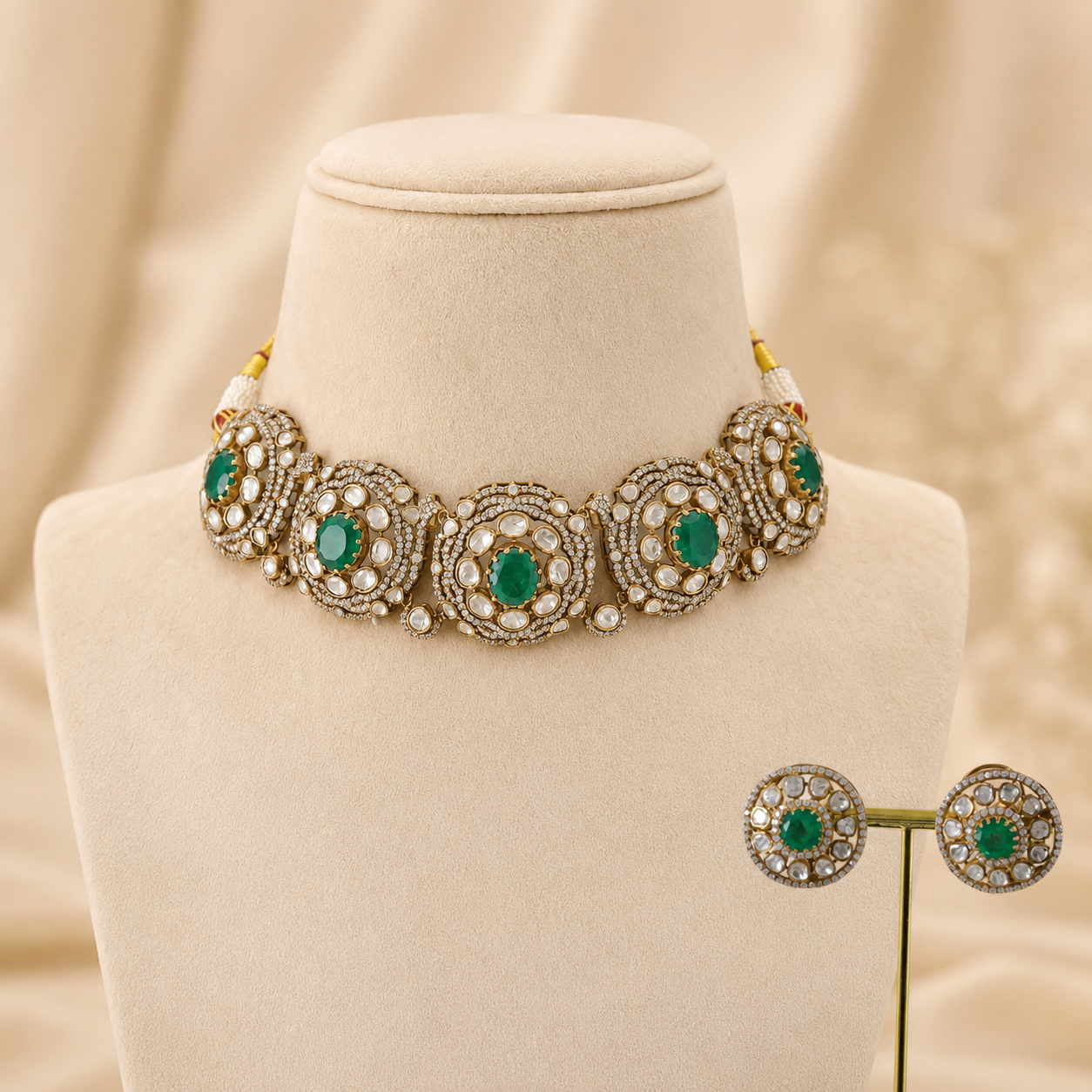 Chavi Finish Kundan Silver Choker Set