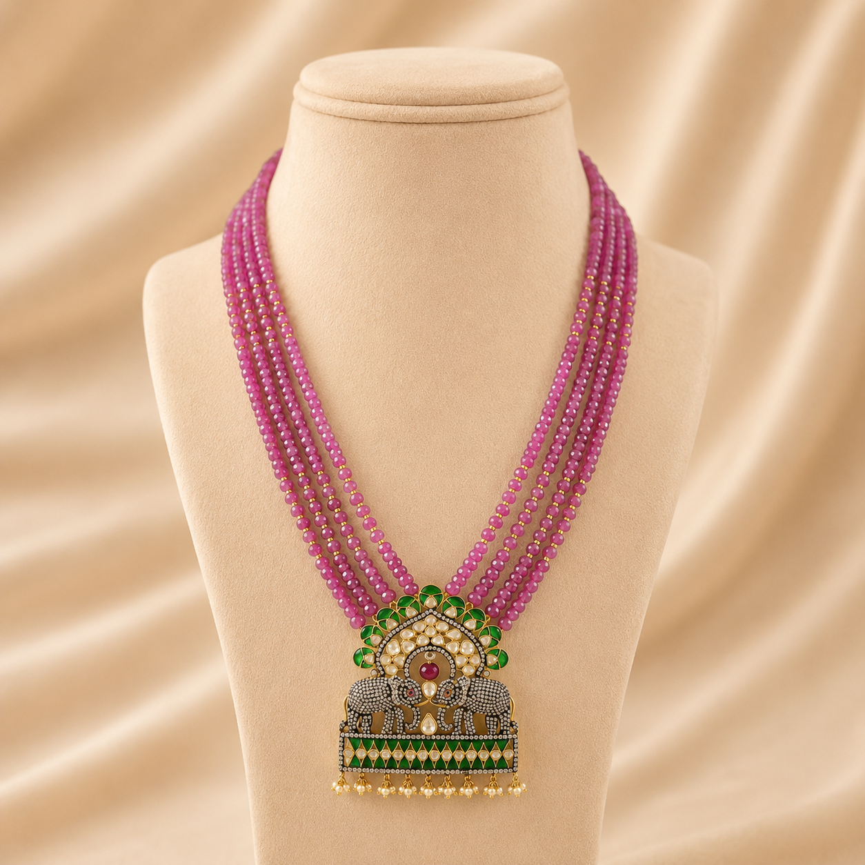 Riya Featuring Multiple Strands Of Pink Silver Necklace