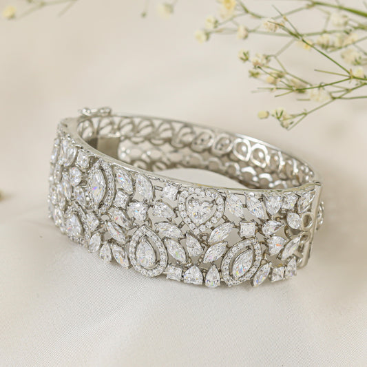 Adia Elegant Swarovski Zirconia Silver Bracelet with Floral Design