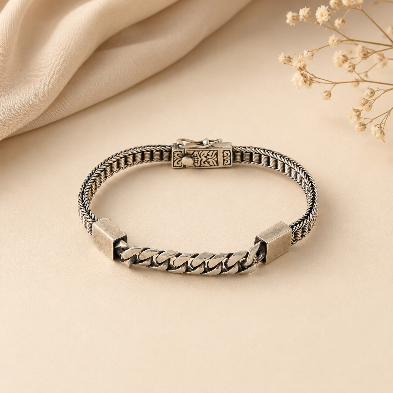 Titan Weave Silver Bracelet For Him