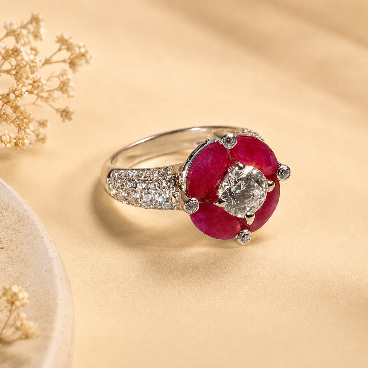 Isha Petal Shaped Rubies Ring