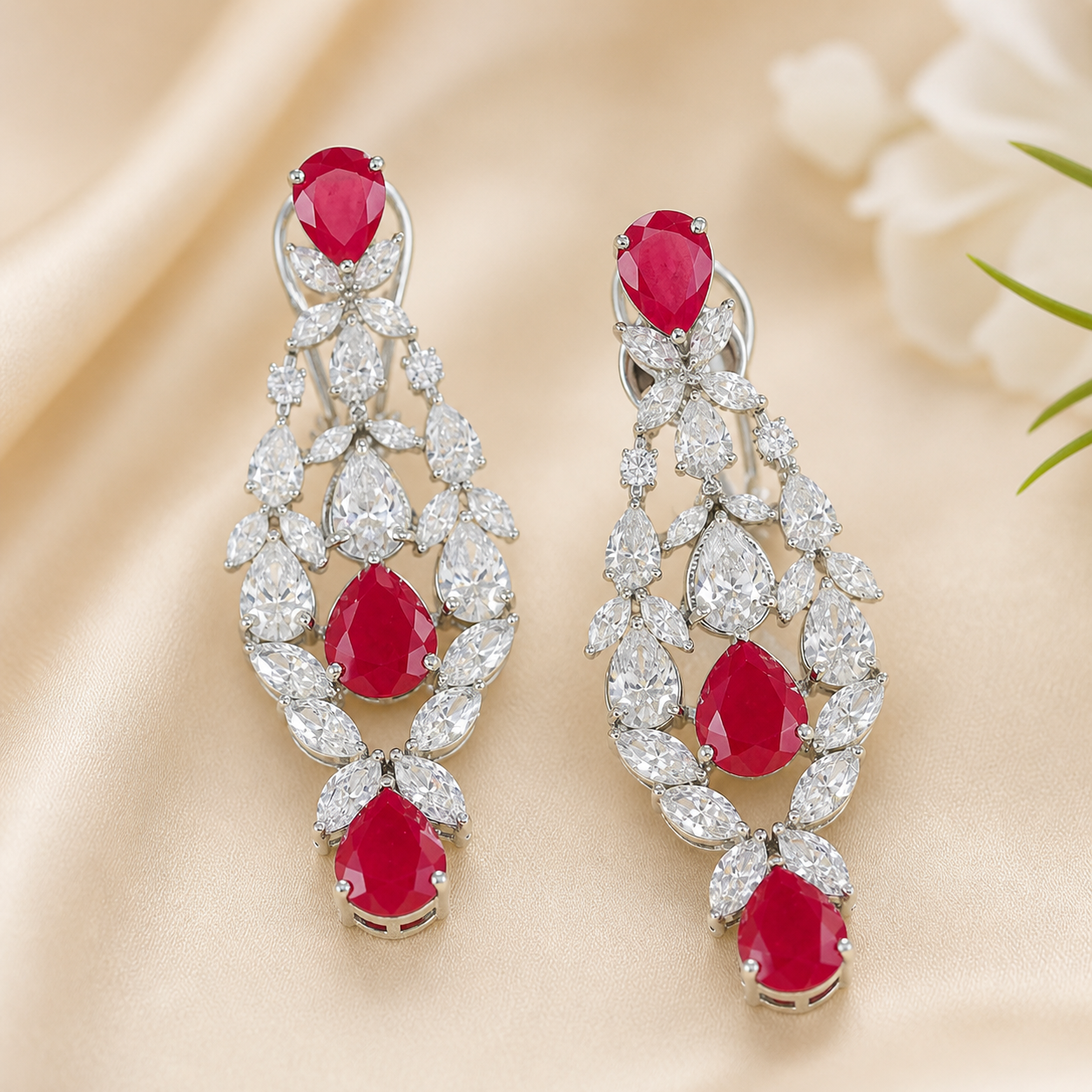 Ritika Red Pear-Shaped Teardrop Earrings