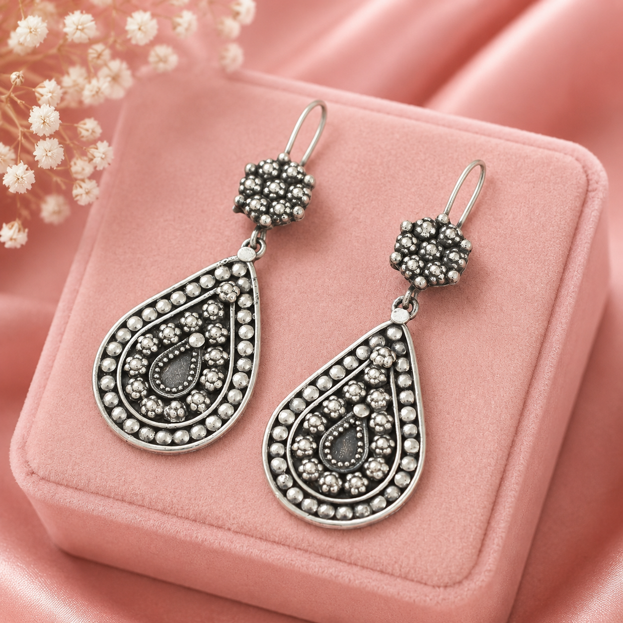 Aadhavi Paisley Design Antique Silver Earrings