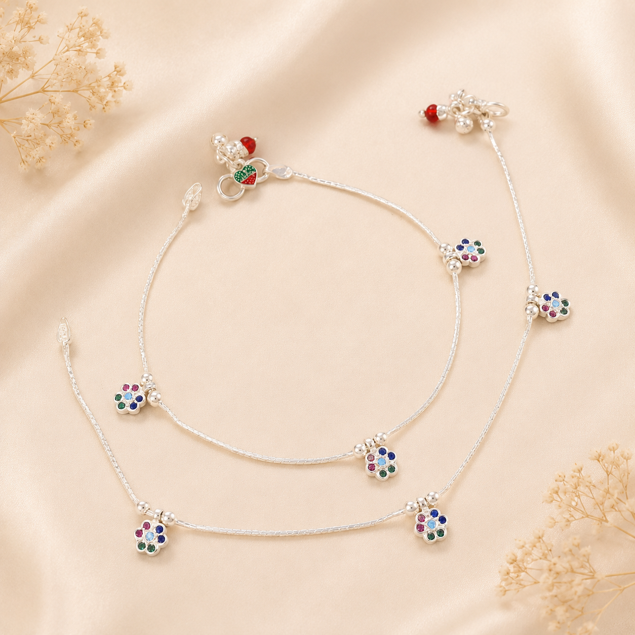 Myra Color Charm Silver Anklets