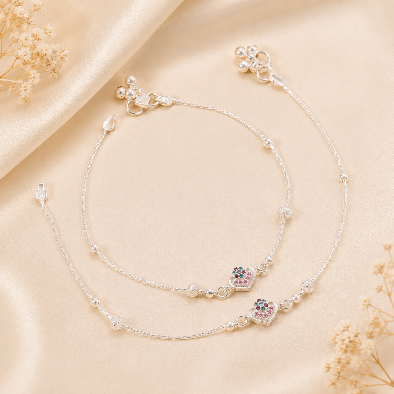Riya Heart Shine Silver Anklets