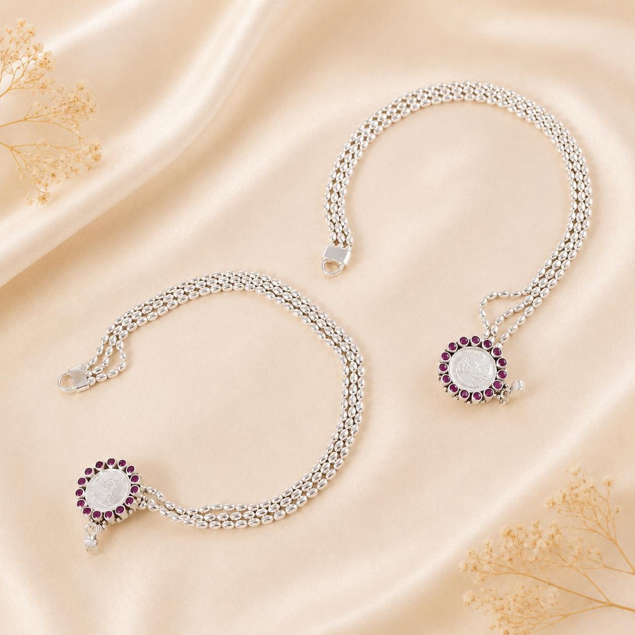 Regal Coin Charm Silver Anklets