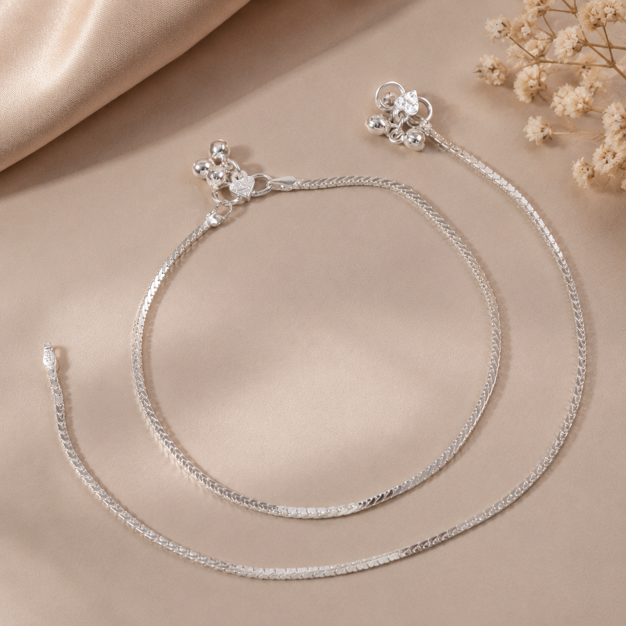 Shanaya Silken Shine Silver Anklets
