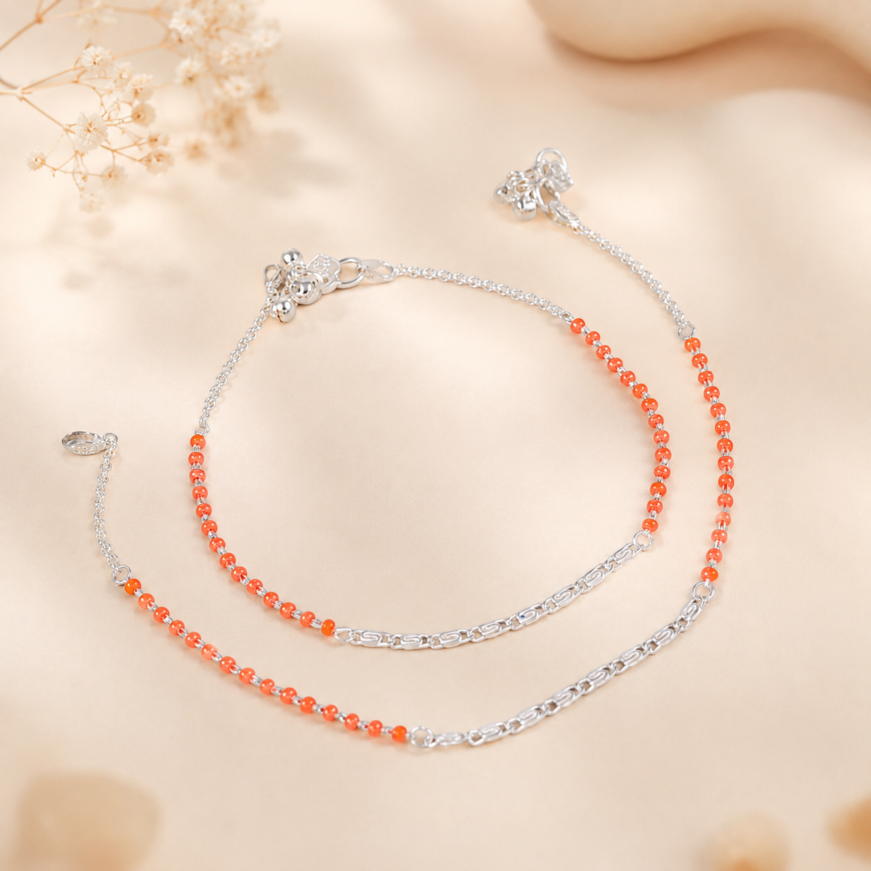 Ivana Coral Charm Silver Anklets