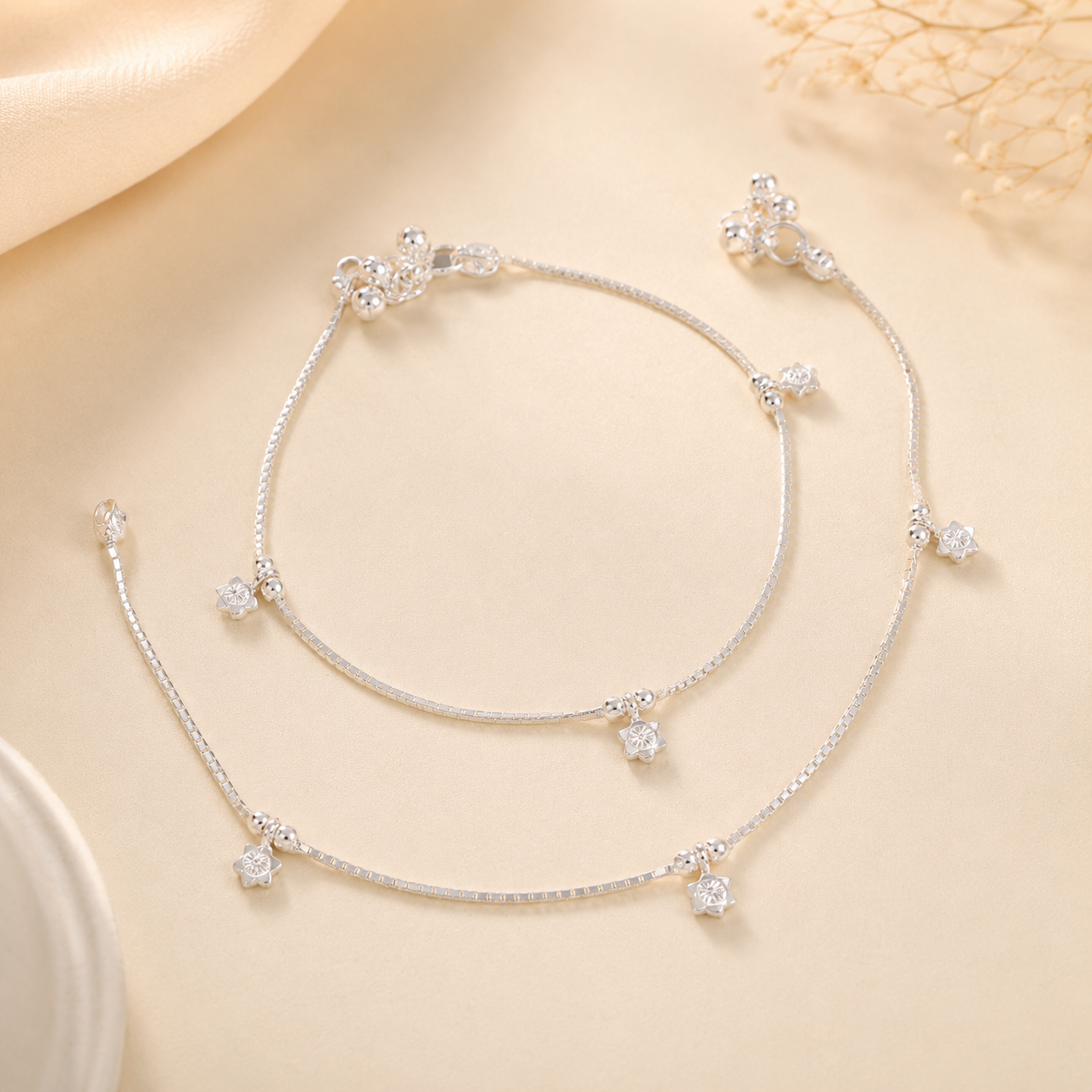 Anika Flower Silver Anklets