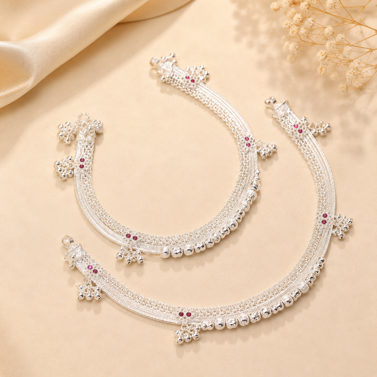 Tara Grace Bells Silver Anklets