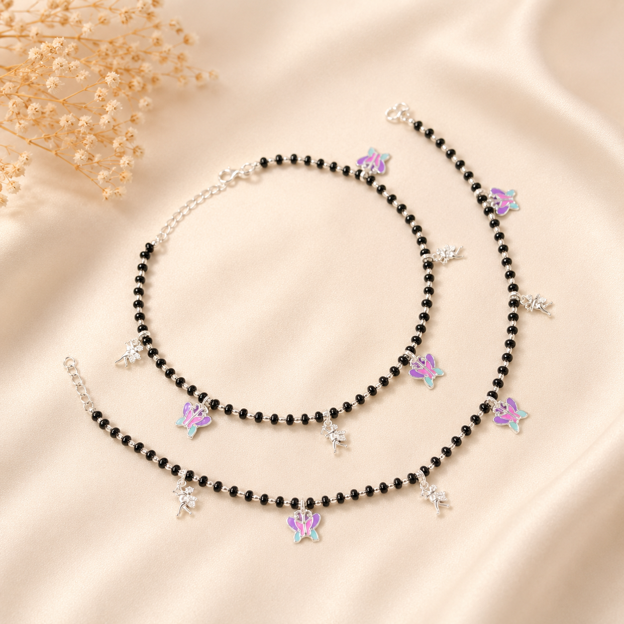 Butterfly Charm Silver Anklets