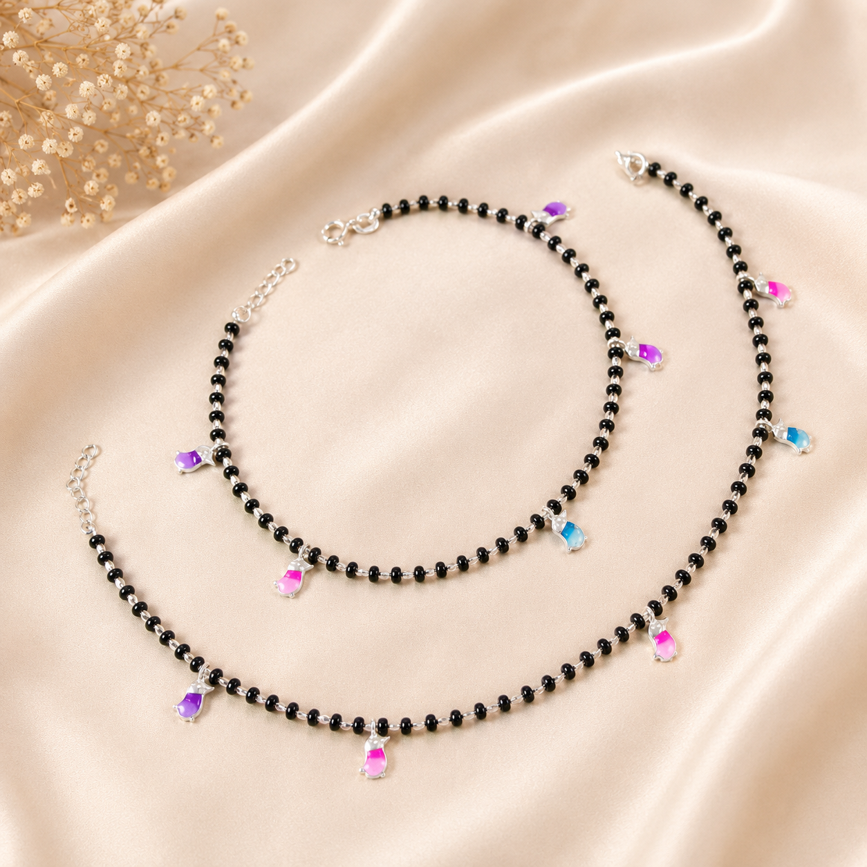 Kitty Dream Silver Anklets