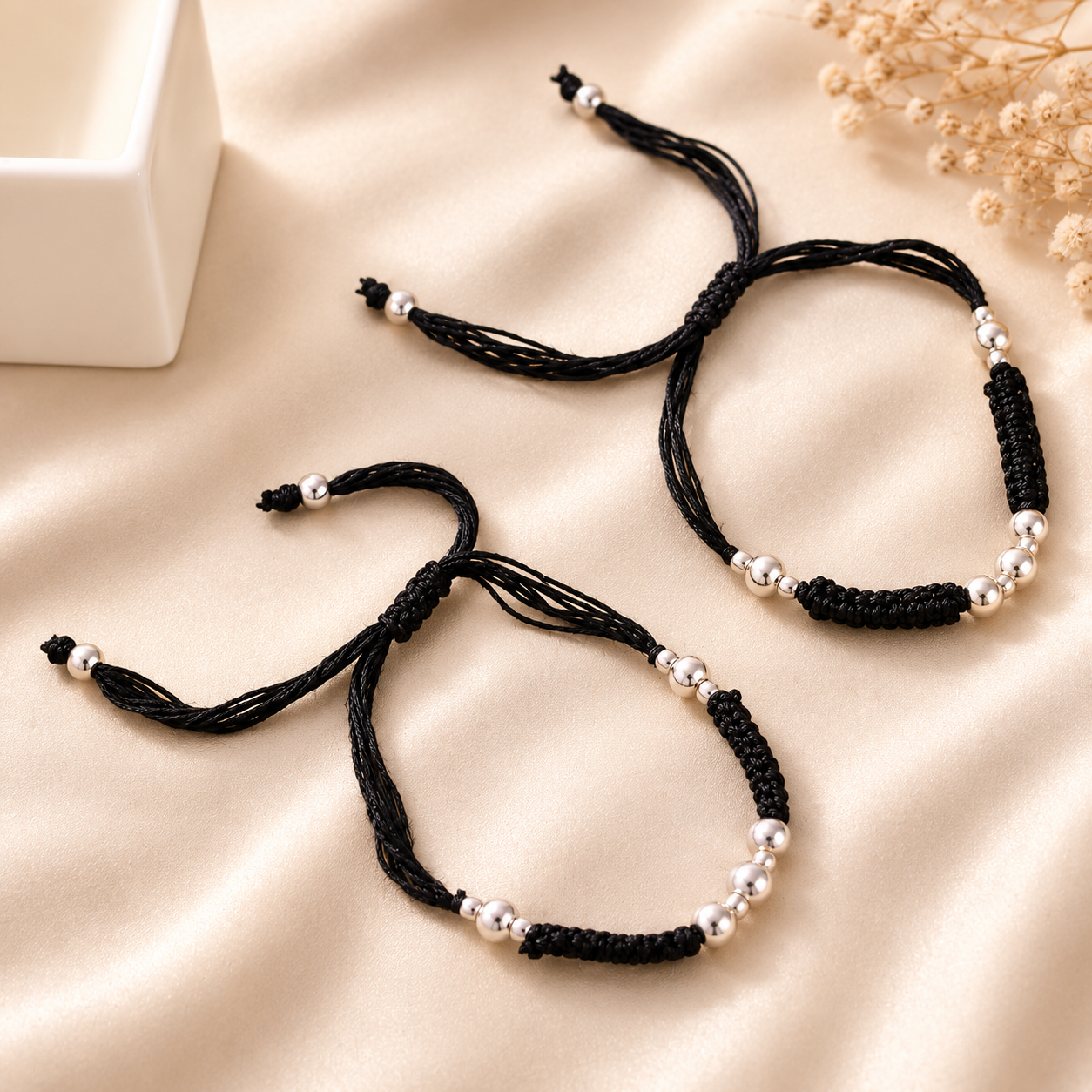 Riya Eternal Thread Silver Anklets