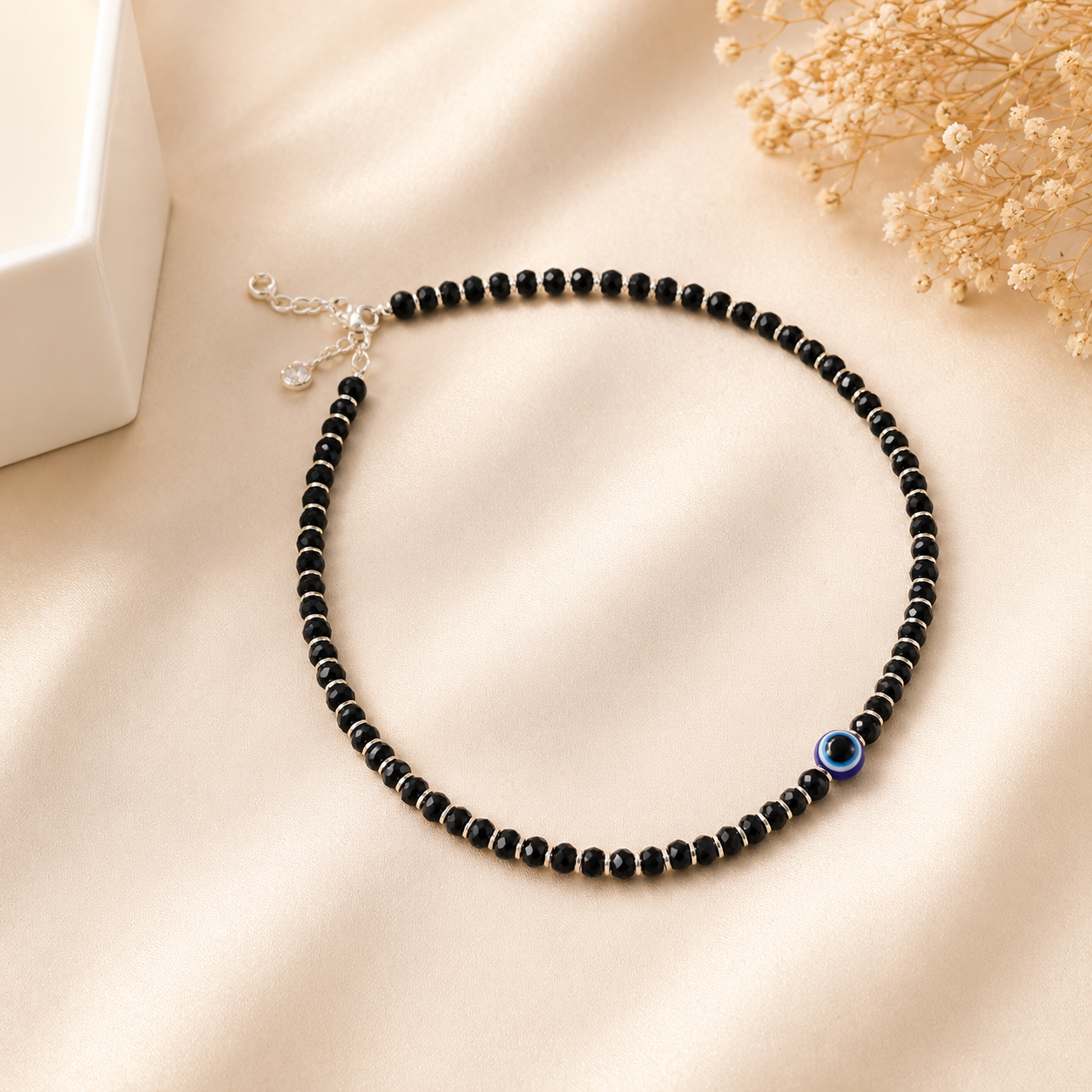 Saanvi Evil Eye Silver Anklet