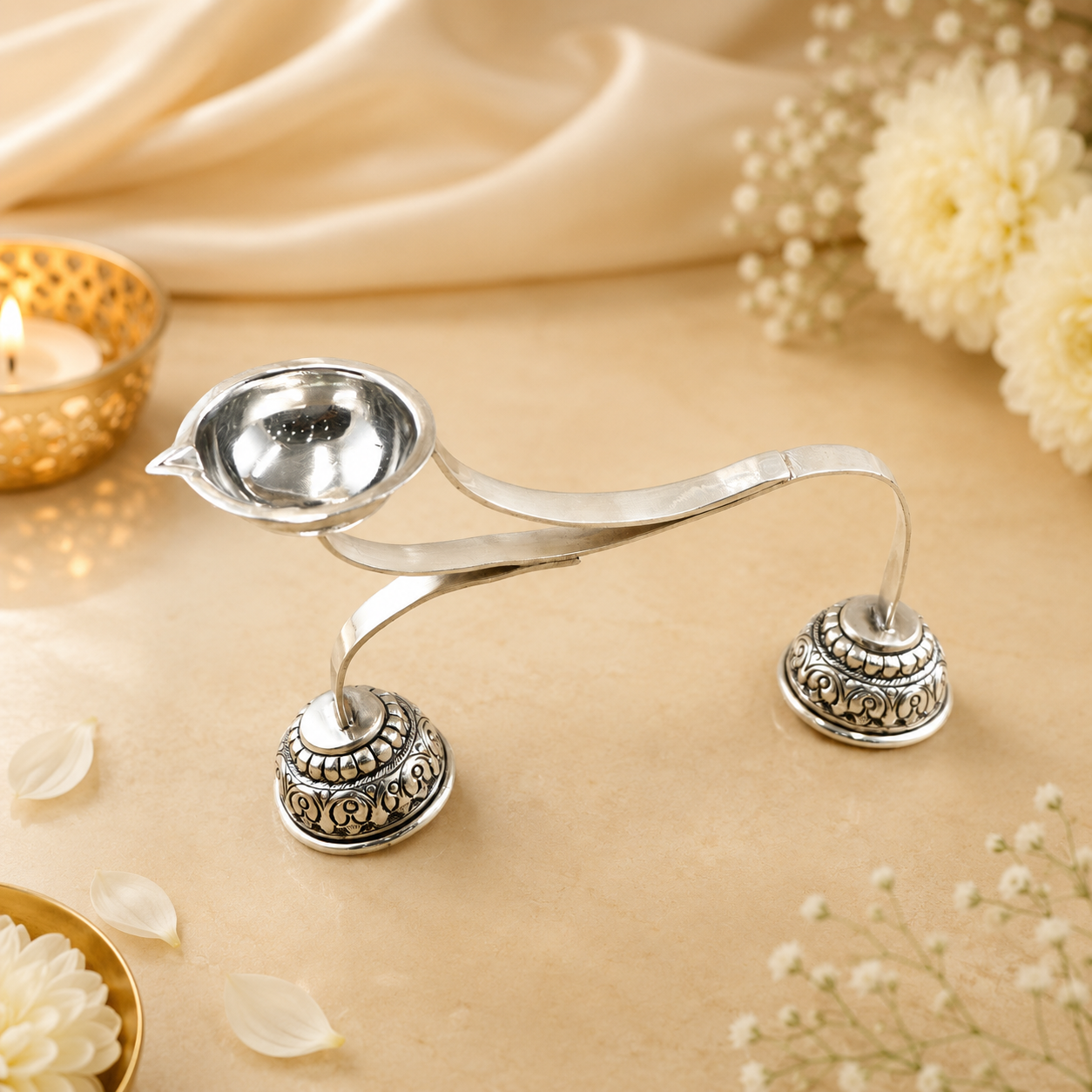 Virakshi Antique Silver Diya