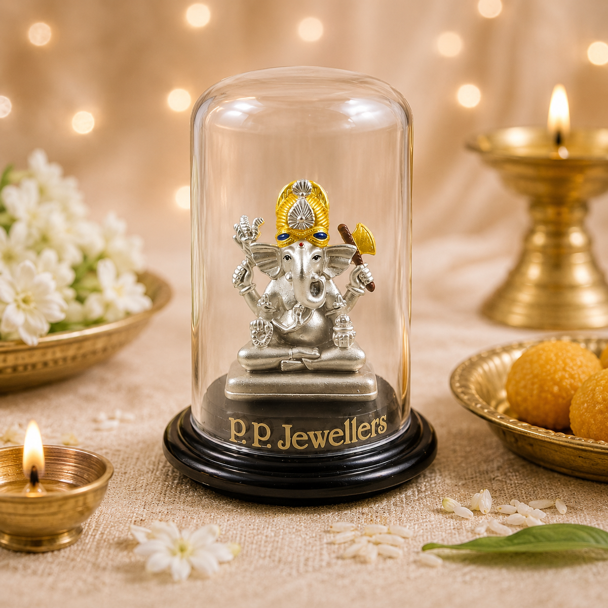 Suvarna Mukut Ganesha Silver Idol
