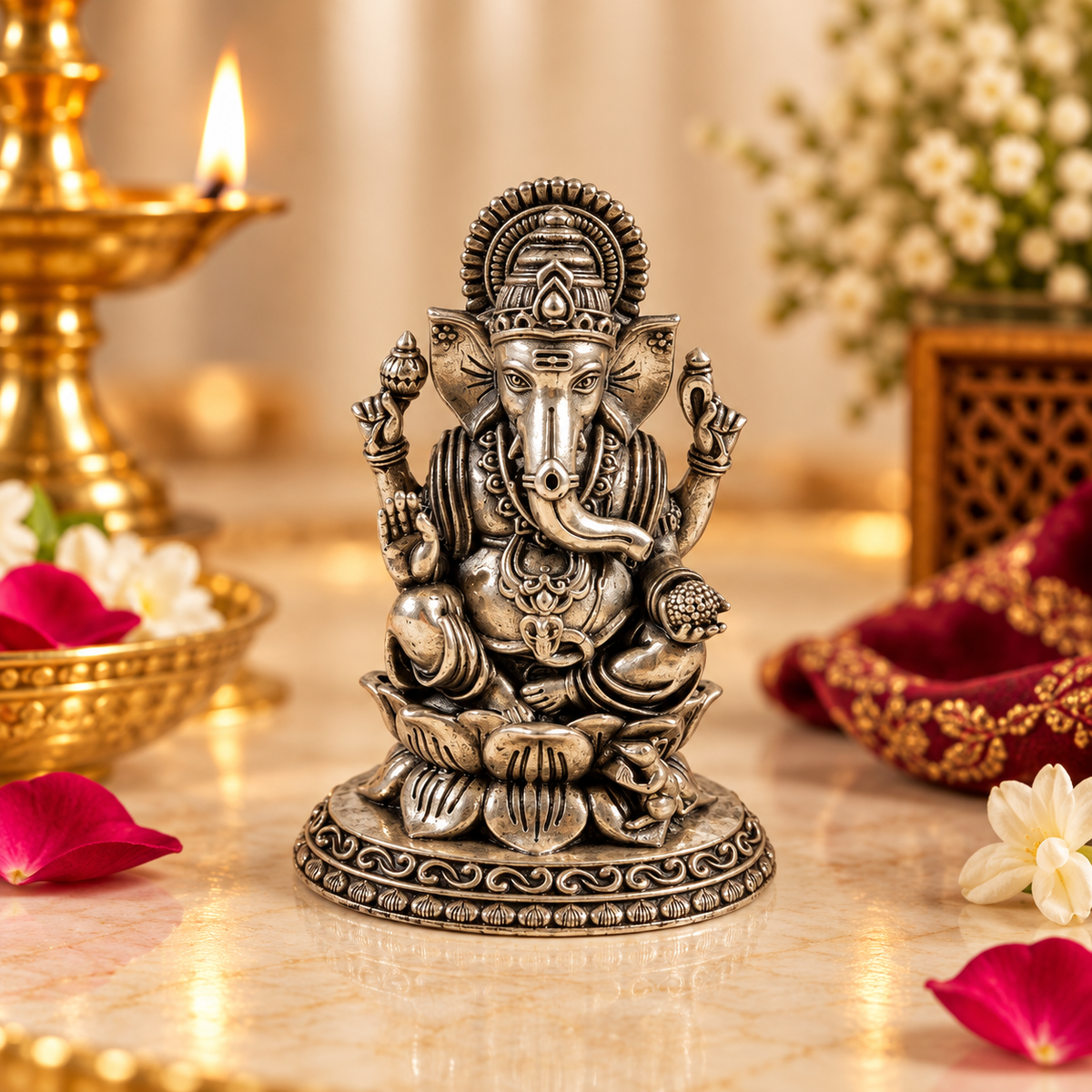 Siddhi Vinayak Lotus Silver Idol