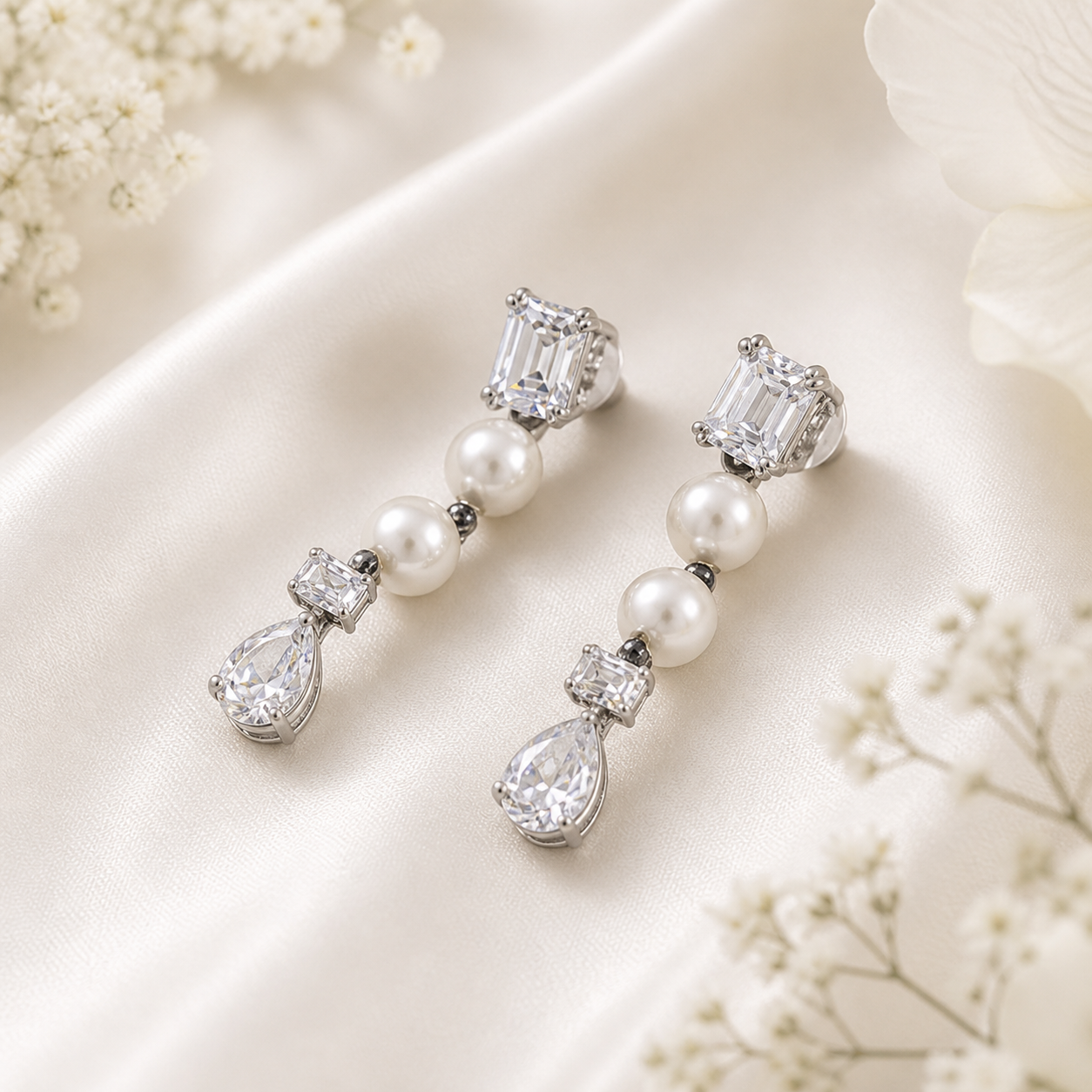 Kavya Crystal Drop Line Pearl Earrings