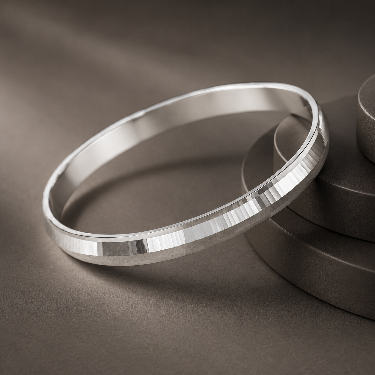 Kunal Reflective Line Silver Kada For Him