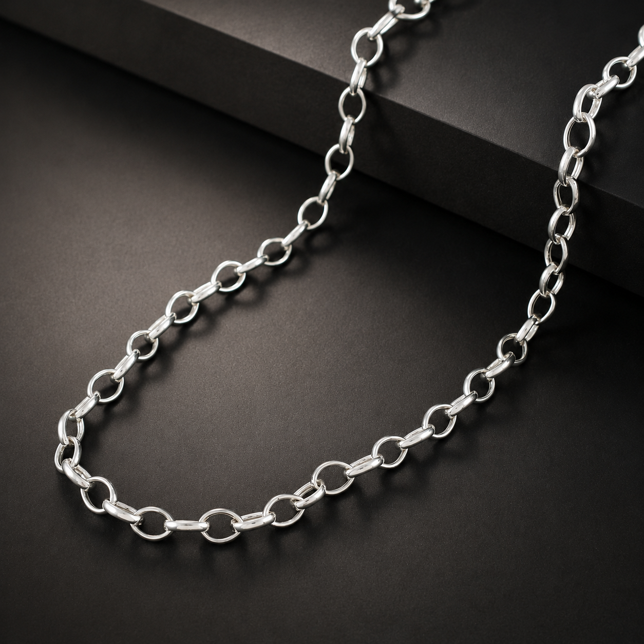 Dev Round Link Silver Chain For Him