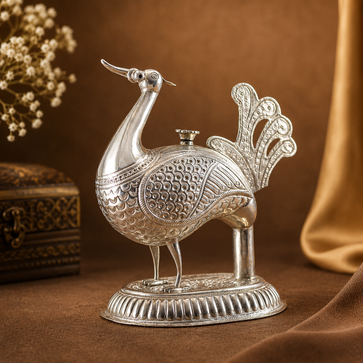 Arnavisha Antique Silver Decore Peacock Design