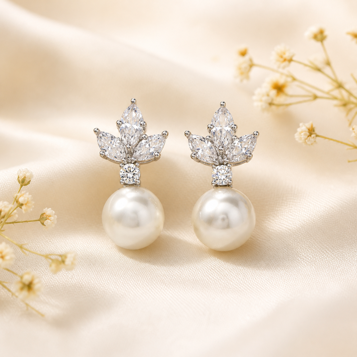 Meera Elegance Leaf Pearl Earrings
