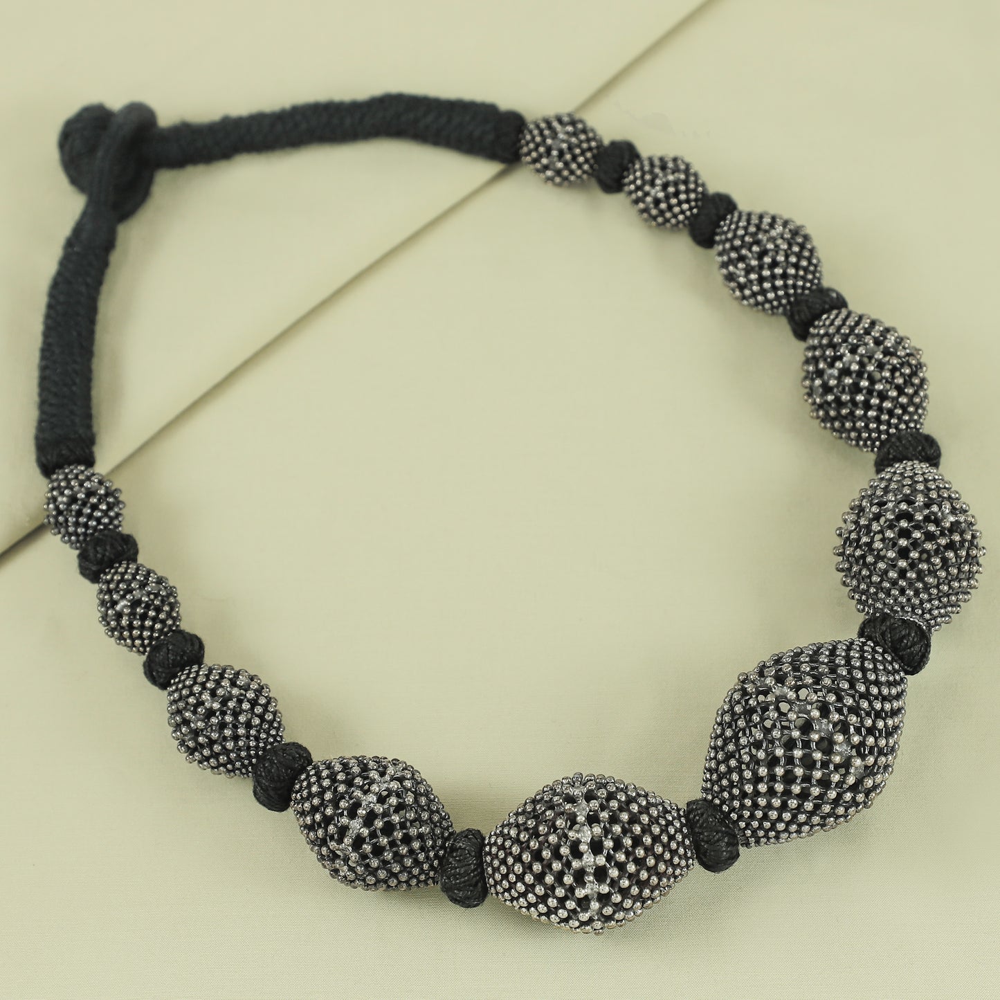 Aashita Black Rawa Work Silver Necklace