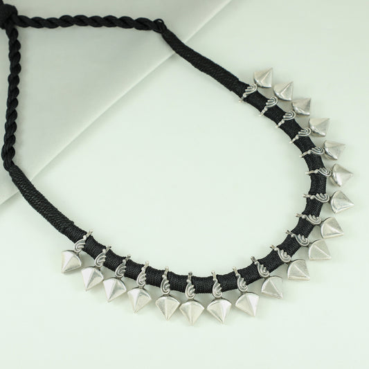 Anika Black Thread Silver Choker Necklace