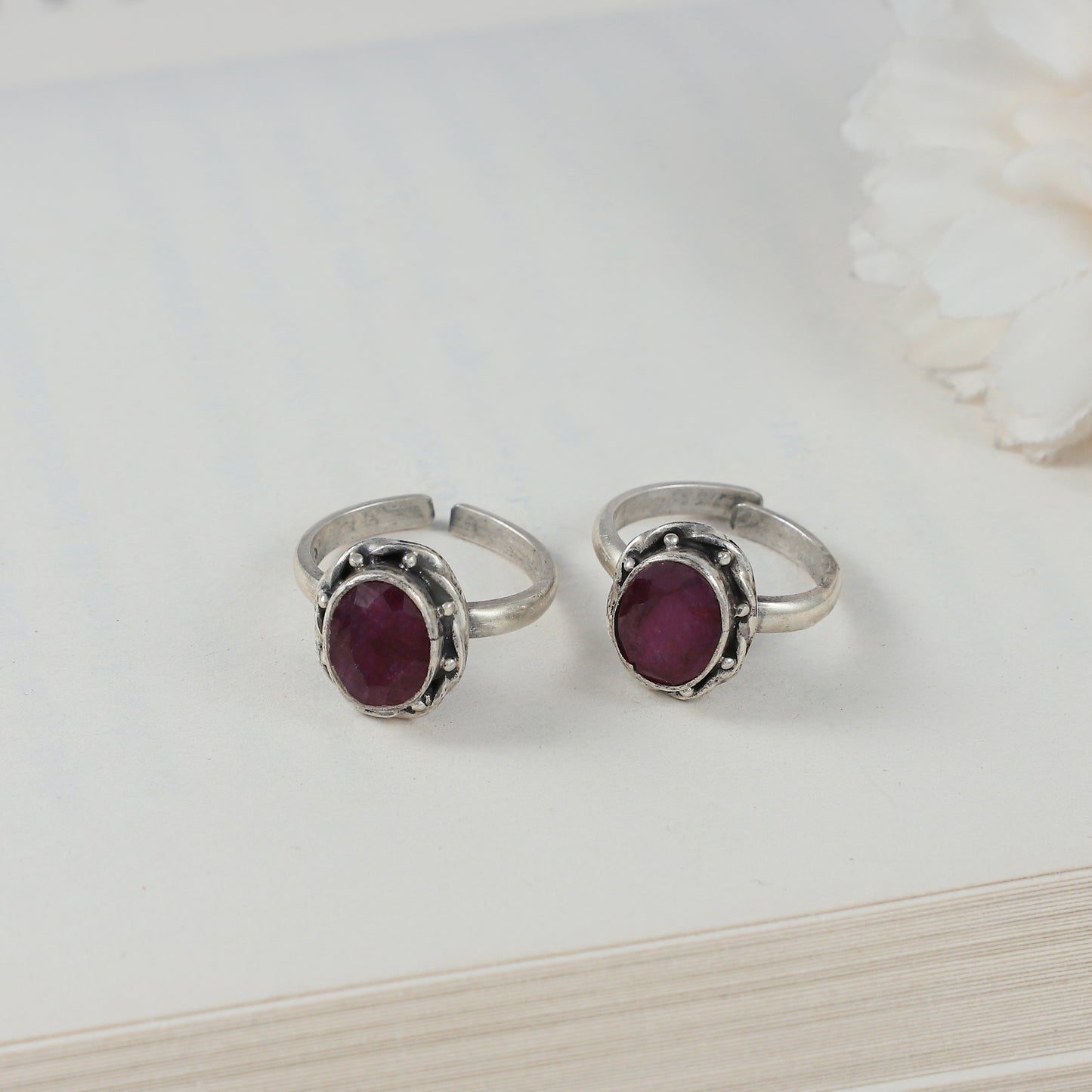 Sanjana Oval Ruby-Colored Stone Silver Toe Rings