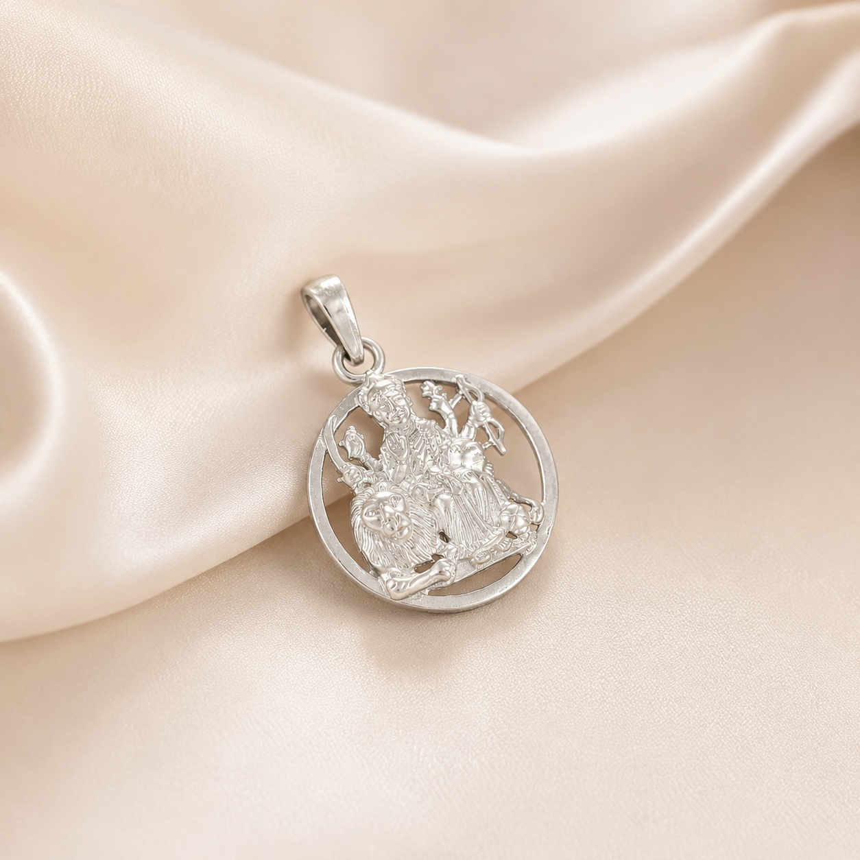 Maa Durga Divine Silver Pendant
