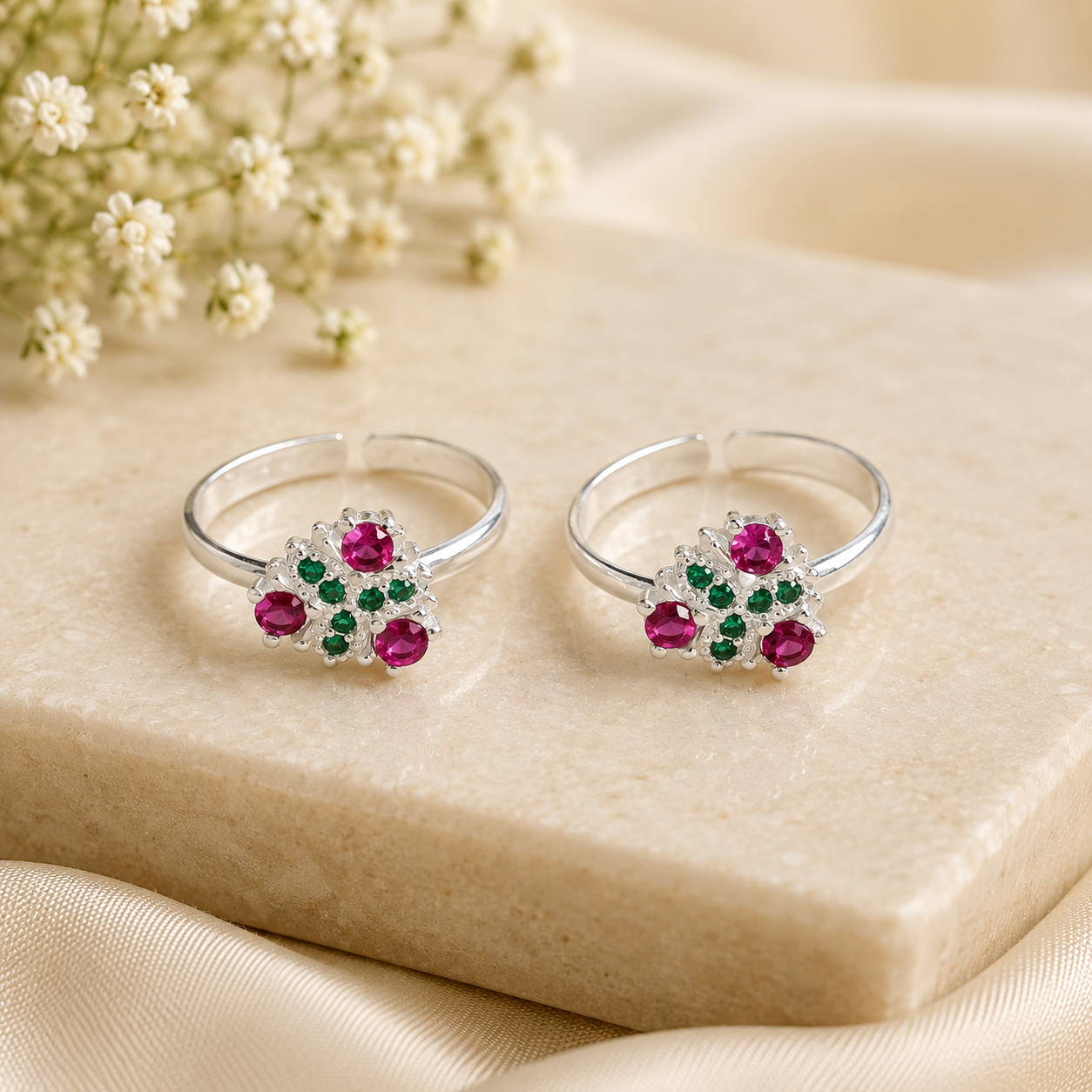 Reya Floral Design Silver Toe Rings