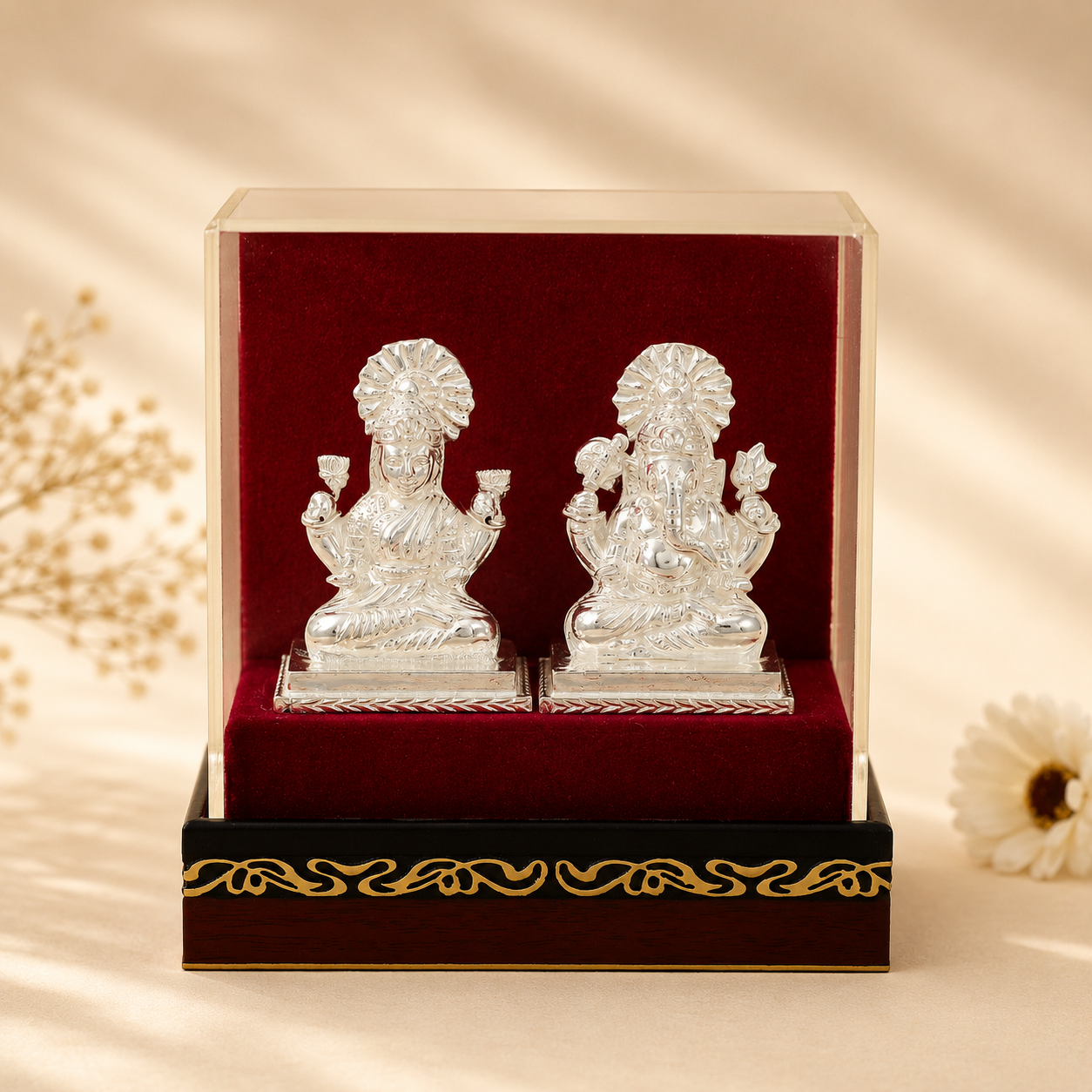 Auspicious Lakshmi Ganesh Silver Idol