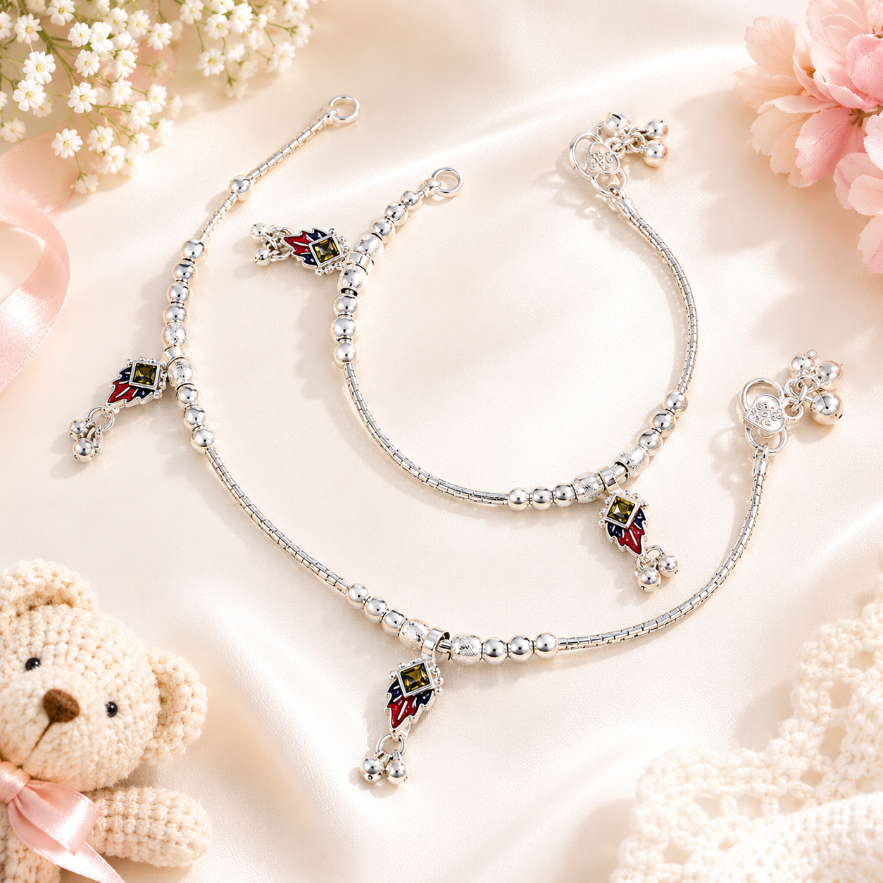 Tiny Bell Baby Silver Anklets For Kids