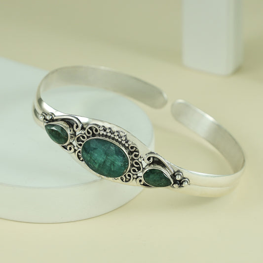 Maya Green Stone Sterling Silver Bracelet