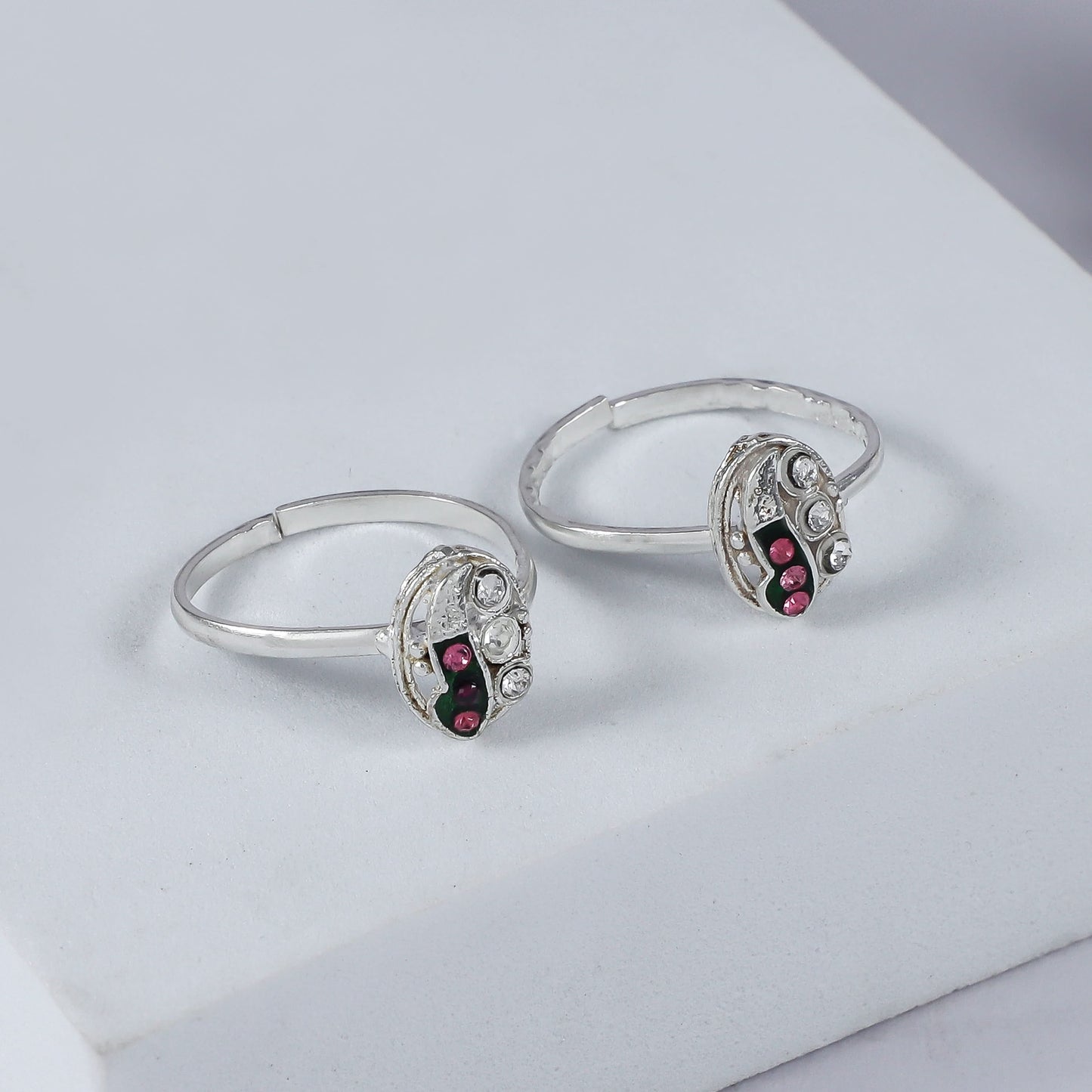 Adhya Chic Dual Stone Silver Toe Rings
